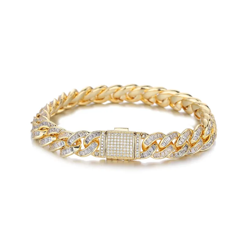 Collar y Pulsera Cadena Cubana Ovalada de 10mm Pavé Completo Zirconio Hombres