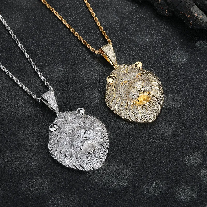 Lion Head Pendant Necklace Hip-Hop Zircon Street Style