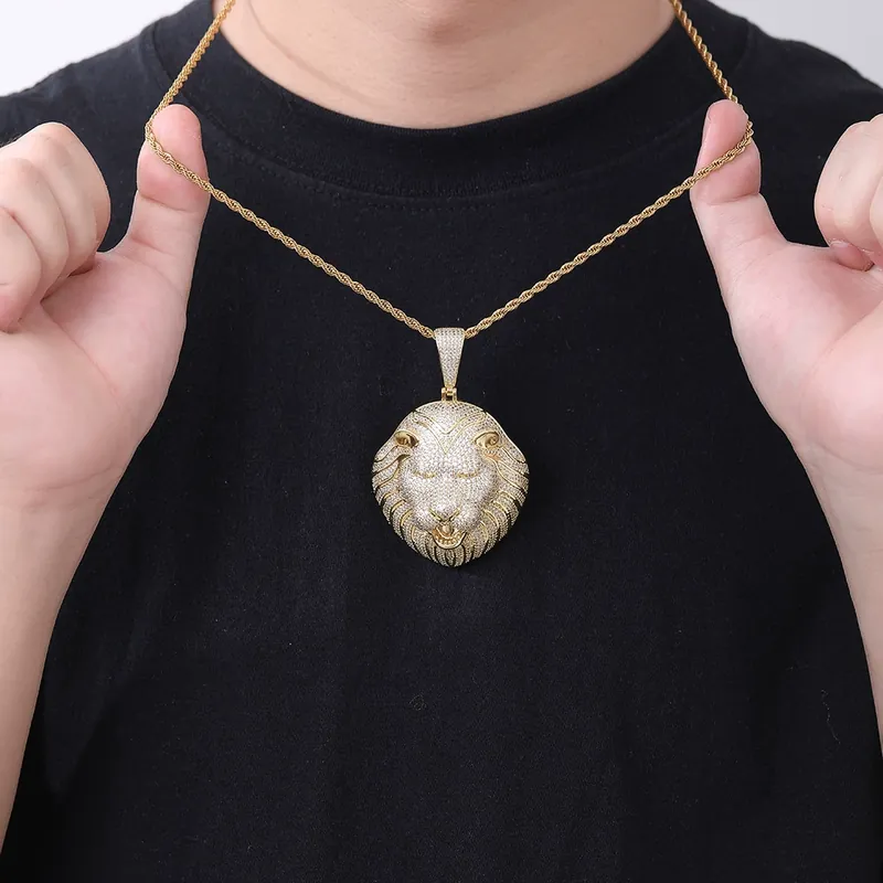 Lion Head Pendant Necklace Hip-Hop Zircon Street Style