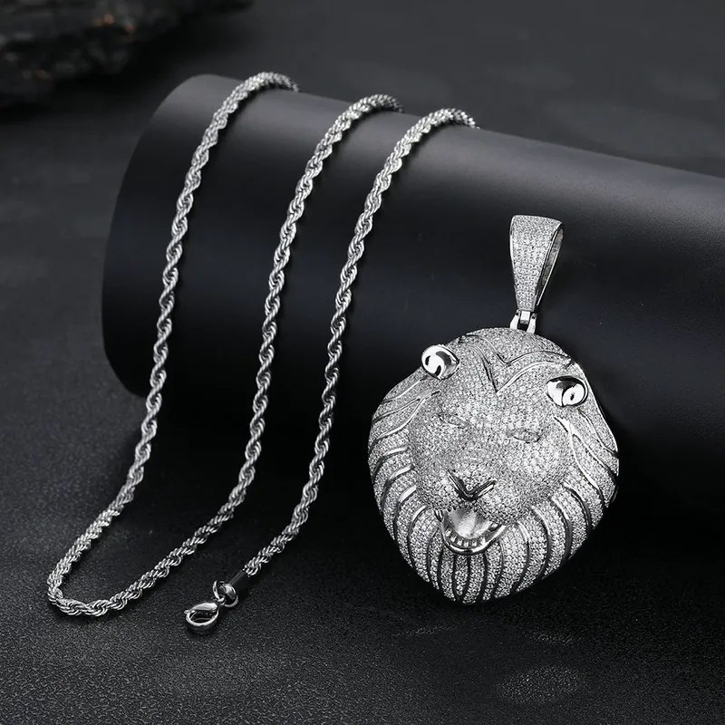Lion Head Pendant Necklace Hip-Hop Zircon Street Style
