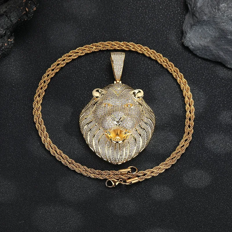Lion Head Pendant Necklace Hip-Hop Zircon Street Style