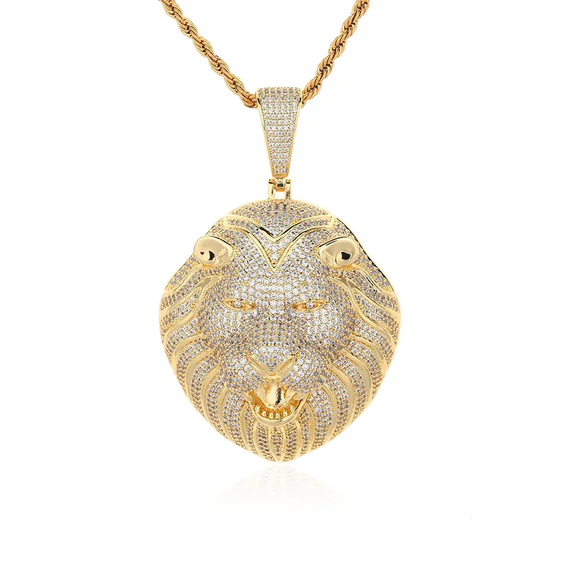Lion Head Pendant Necklace Hip-Hop Zircon Street Style