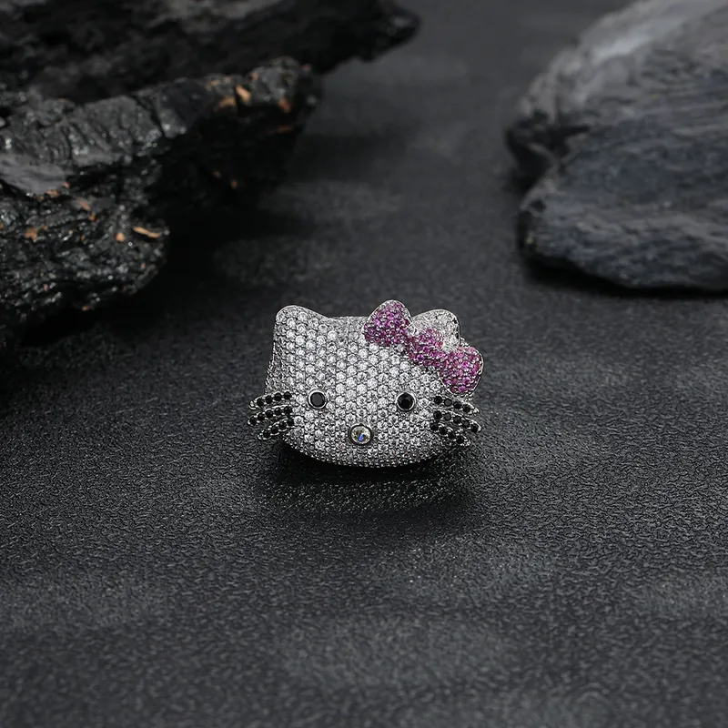 Cat Ring Hip-Hop Zircon Copper Cute Minimalist
