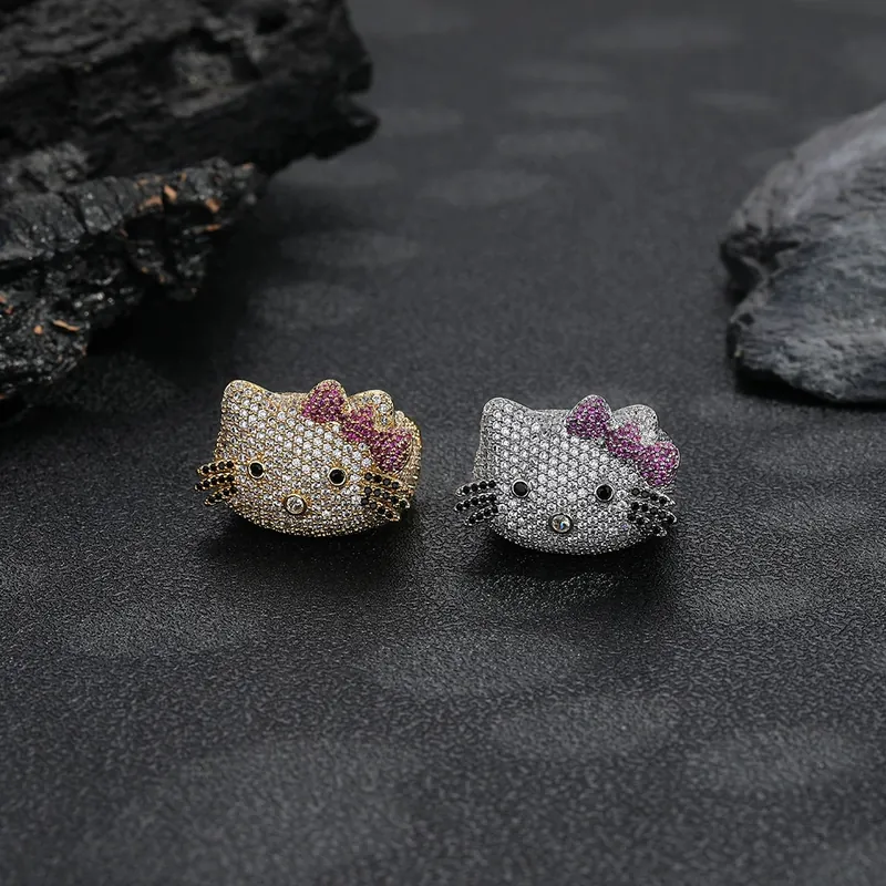 Cat Ring Hip-Hop Zircon Copper Cute Minimalist