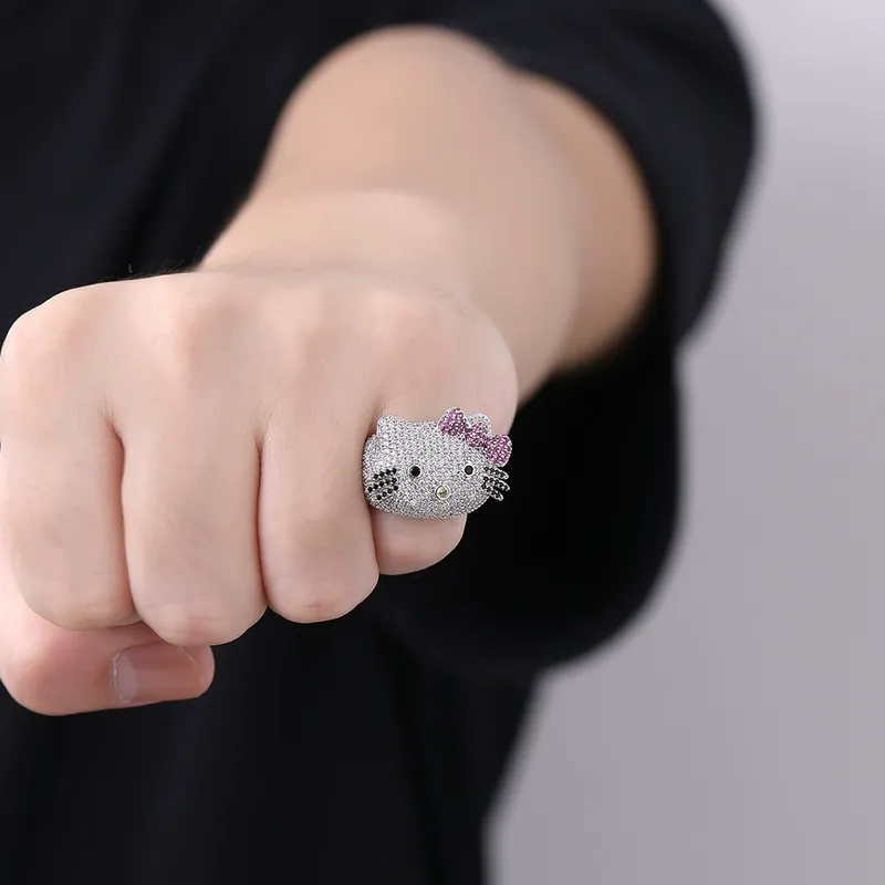 Cat Ring Hip-Hop Zircon Copper Cute Minimalist
