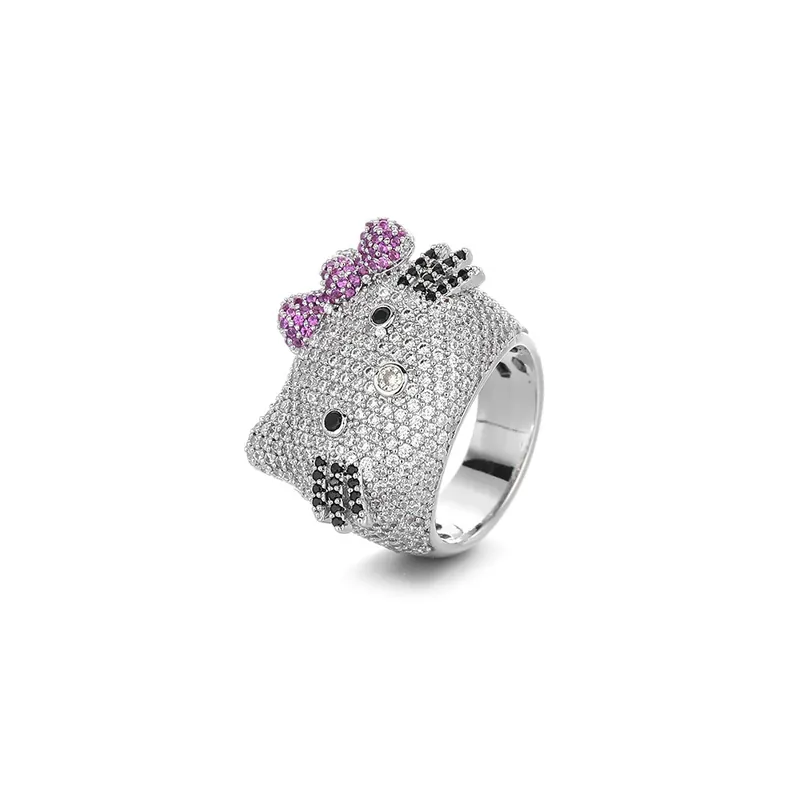 Cat Ring Hip-Hop Zircon Copper Cute Minimalist