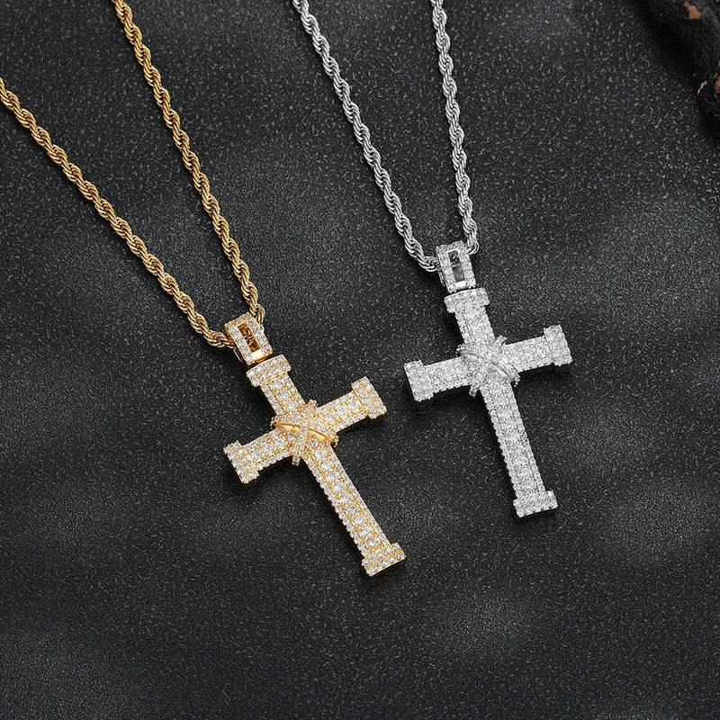 Cross Pendant Necklace Hip-Hop Zircon Unisex Street Style