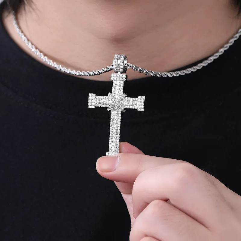 Cross Pendant Necklace Hip-Hop Zircon Unisex Street Style