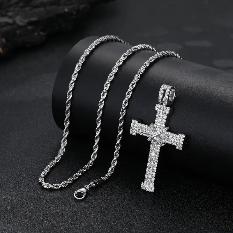 Cross Pendant Necklace Hip-Hop Zircon Unisex Street Style