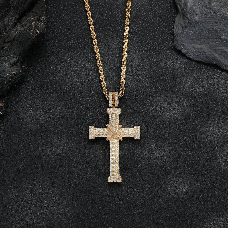 Cross Pendant Necklace Hip-Hop Zircon Unisex Street Style
