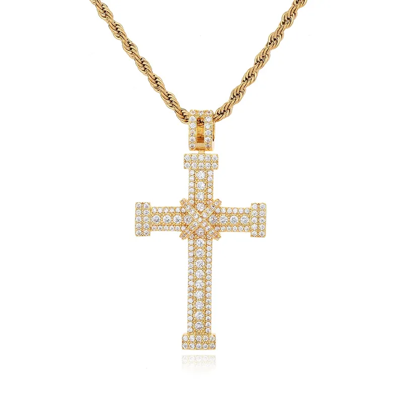 Cross Pendant Necklace Hip-Hop Zircon Unisex Street Style