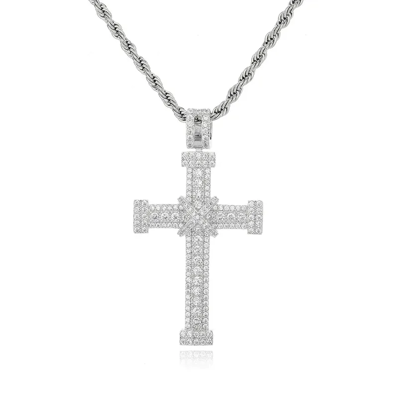 Cross Pendant Necklace Hip-Hop Zircon Unisex Street Style