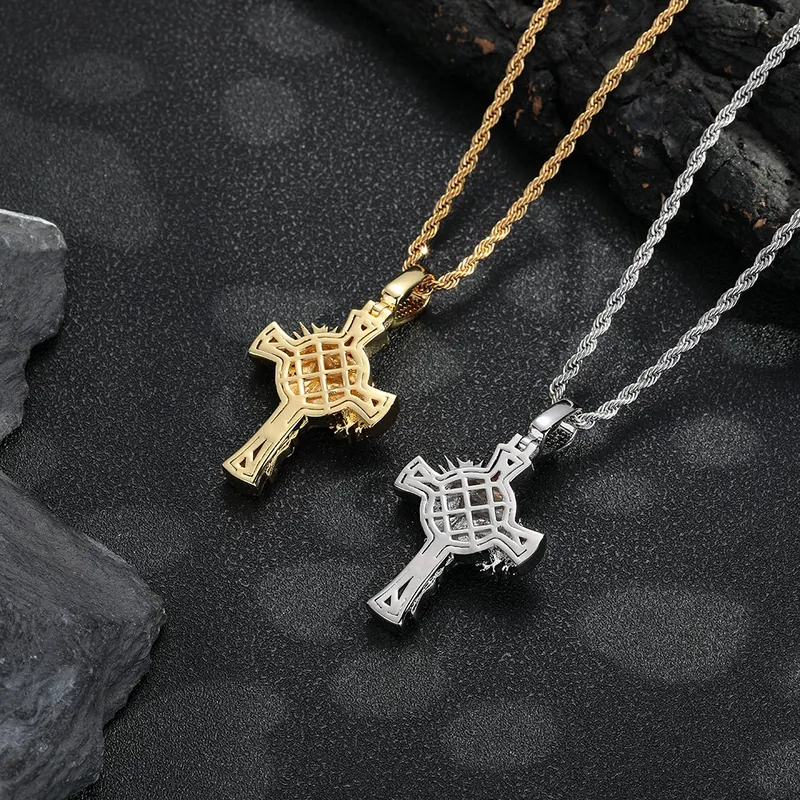 Thorn Crown Cross Pendant Necklace Hip-Hop Zircon Men's