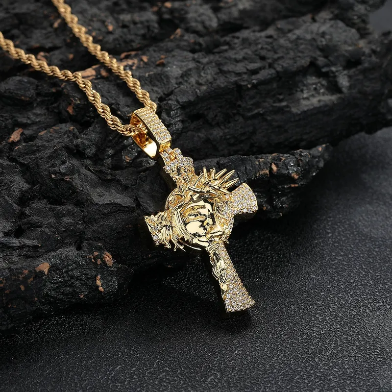Thorn Crown Cross Pendant Necklace Hip-Hop Zircon Men's