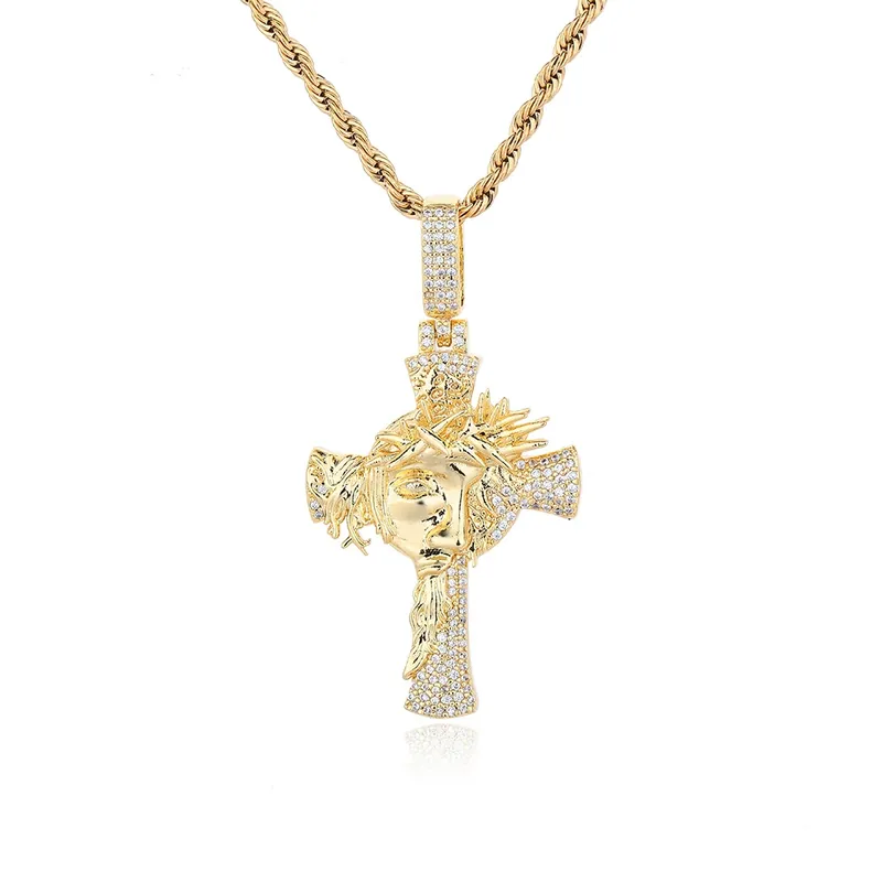 Thorn Crown Cross Pendant Necklace Hip-Hop Zircon Men's