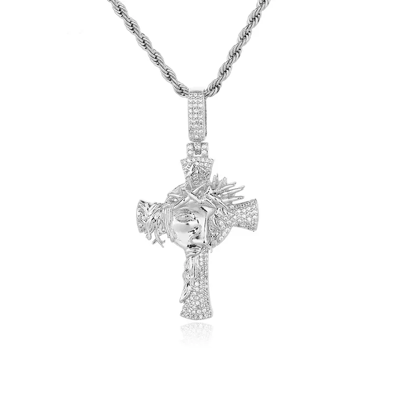 Thorn Crown Cross Pendant Necklace Hip-Hop Zircon Men's