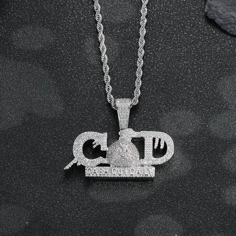 C$D Letter Pendant Necklace Hip-Hop Copper Zircon Men's