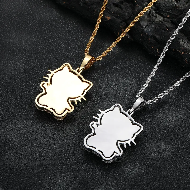 Cartoon Cat Bow Pendant Necklace Pink Zircon Women's