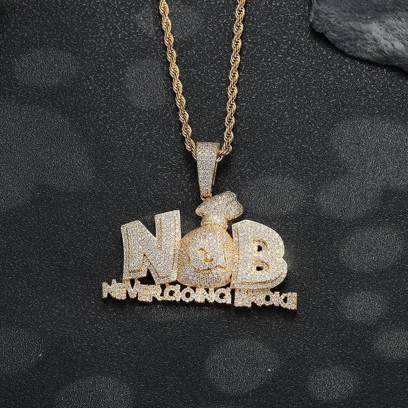 Money Bag Pendant Necklace Hip-Hop Full Pave Zircon Men's