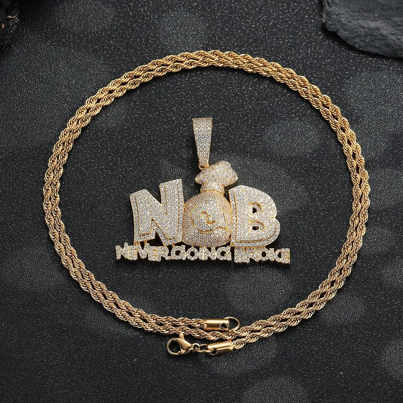 Money Bag Pendant Necklace Hip-Hop Full Pave Zircon Men's