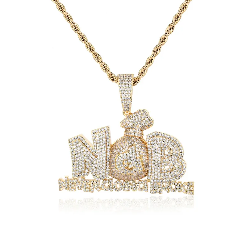 Money Bag Pendant Necklace Hip-Hop Full Pave Zircon Men's