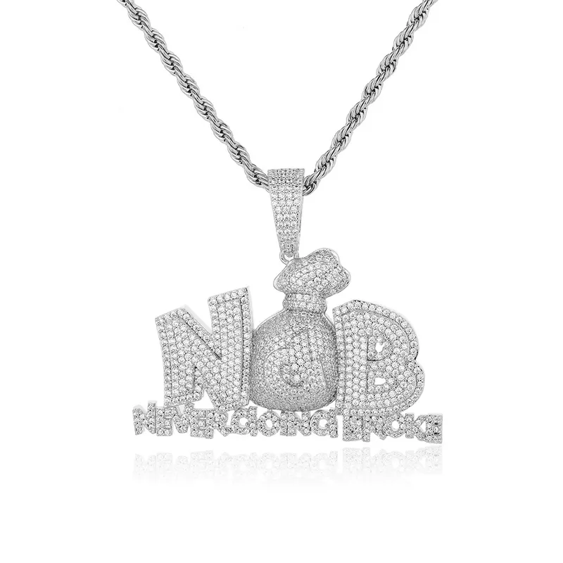 Money Bag Pendant Necklace Hip-Hop Full Pave Zircon Men's