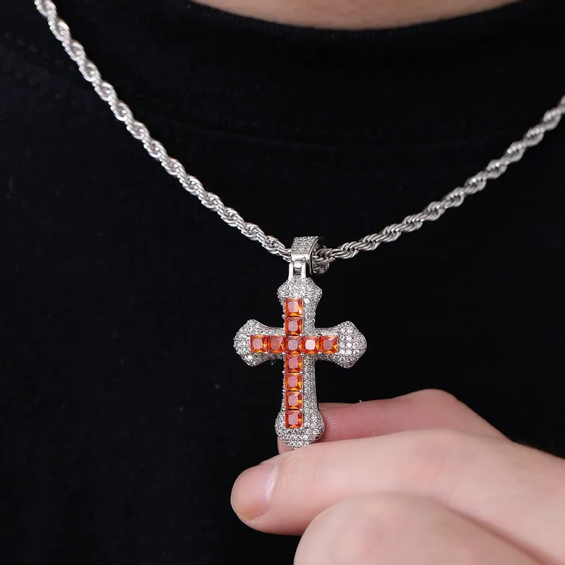 Collar Colgante Cruz Zirconio Colorido Hip-Hop Unisex