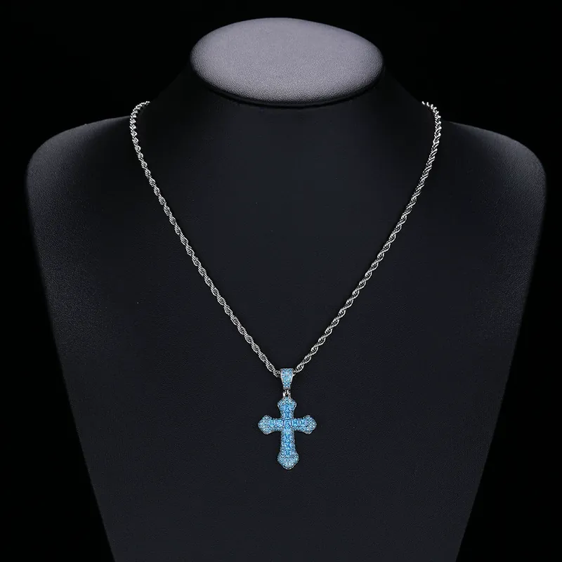 Collar Colgante Cruz Zirconio Colorido Hip-Hop Unisex