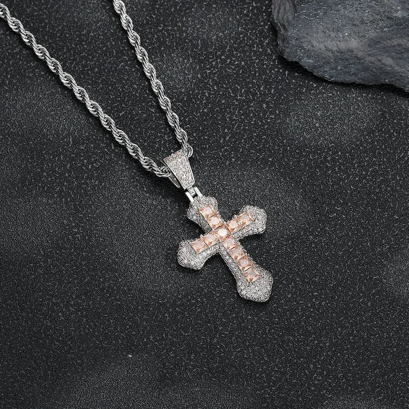 Collar Colgante Cruz Zirconio Colorido Hip-Hop Unisex