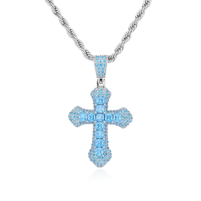 Collar Colgante Cruz Zirconio Colorido Hip-Hop Unisex