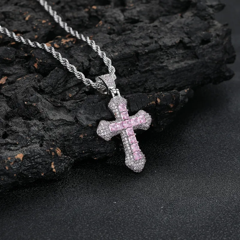 Collar Colgante Cruz Zirconio Colorido Hip-Hop Unisex
