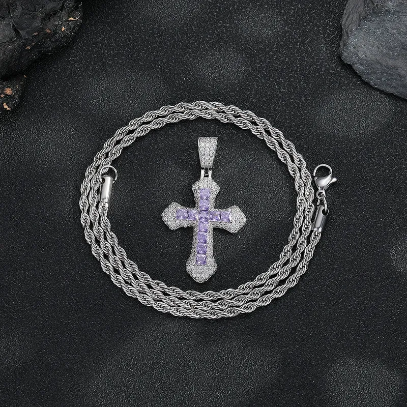 Collar Colgante Cruz Zirconio Colorido Hip-Hop Unisex