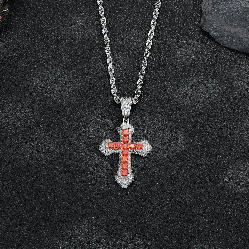 Collar Colgante Cruz Zirconio Colorido Hip-Hop Unisex