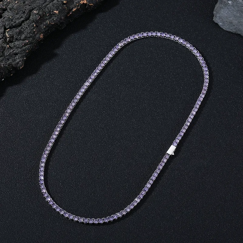 4mm Zirkon-Tenniskette Halskette Unisex Vollbesetzt Leichter Luxus