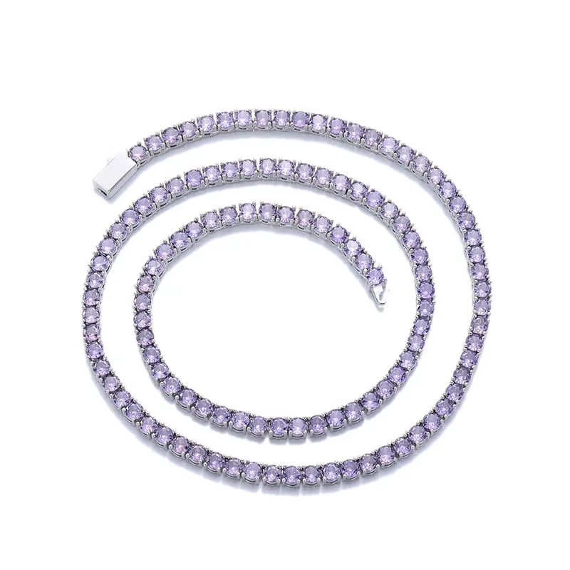 4mm Zirkon-Tenniskette Halskette Unisex Vollbesetzt Leichter Luxus