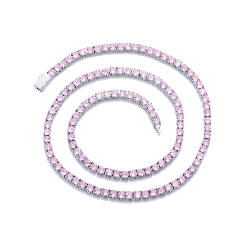 4mm Zirkon-Tenniskette Halskette Unisex Vollbesetzt Leichter Luxus