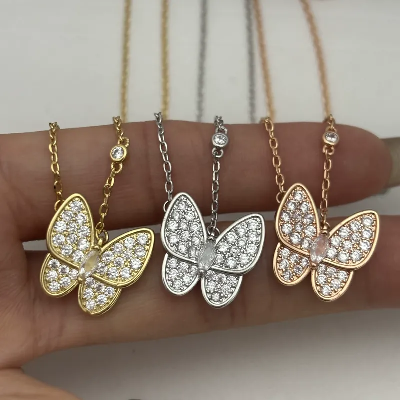 Zircon Butterfly Pendant Necklace