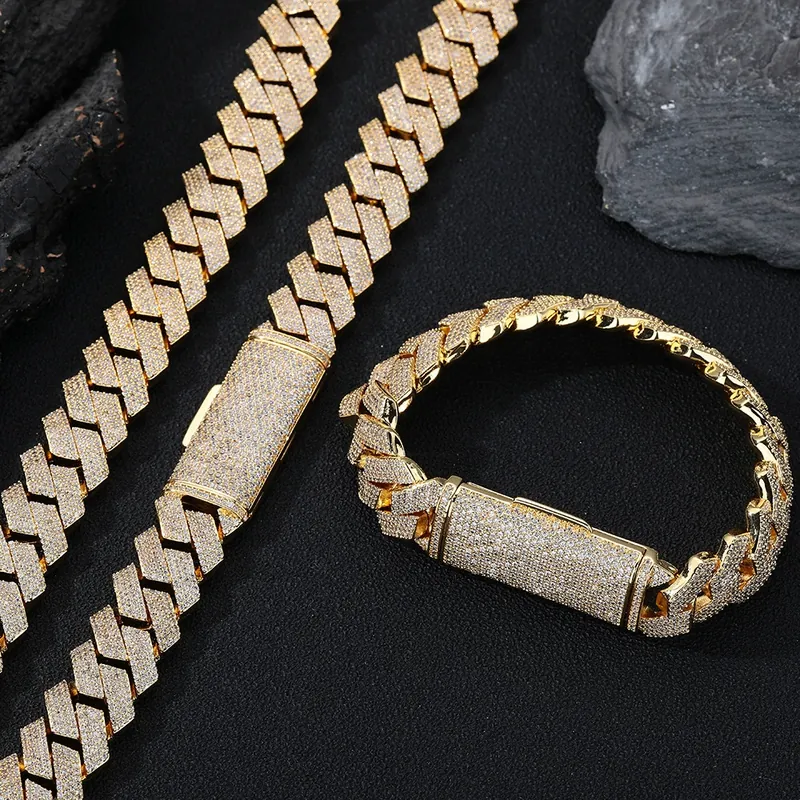 15mm Four-Row Diamond Cuban Chain Necklace Hip-Hop Men's