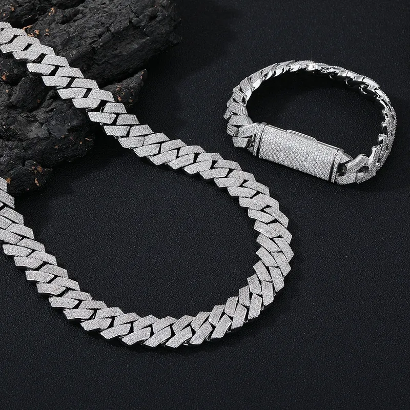 15mm Four-Row Diamond Cuban Chain Necklace Hip-Hop Men's