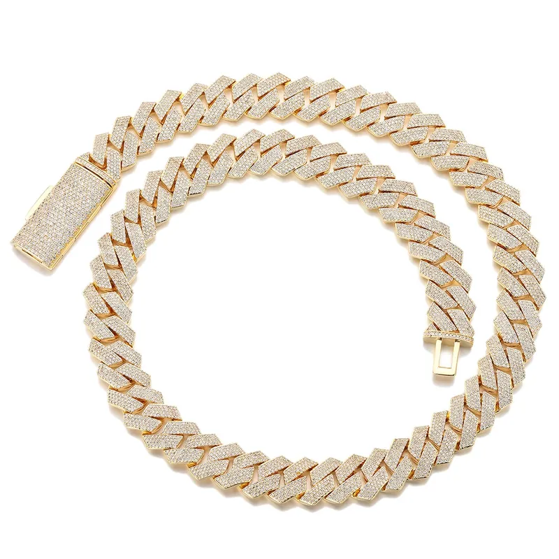 15mm Four-Row Diamond Cuban Chain Necklace Hip-Hop Men's