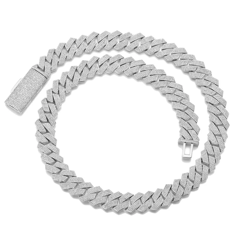 15mm Four-Row Diamond Cuban Chain Necklace Hip-Hop Men's