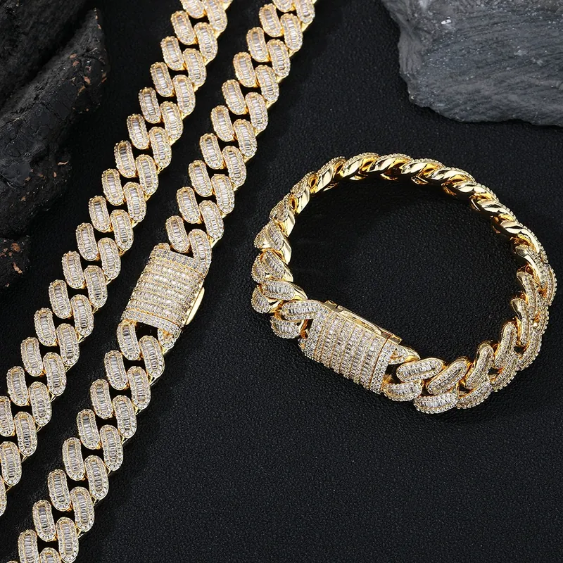 15mm T-Square Zircon Cuban Chain Necklace Hip-Hop Men's