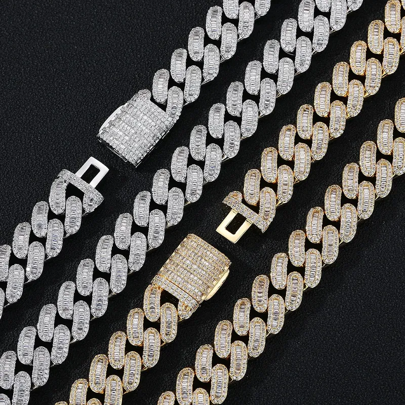 Collar Cadena Cubana de 15mm T-Cuadrado Zirconio Hip-Hop Hombres