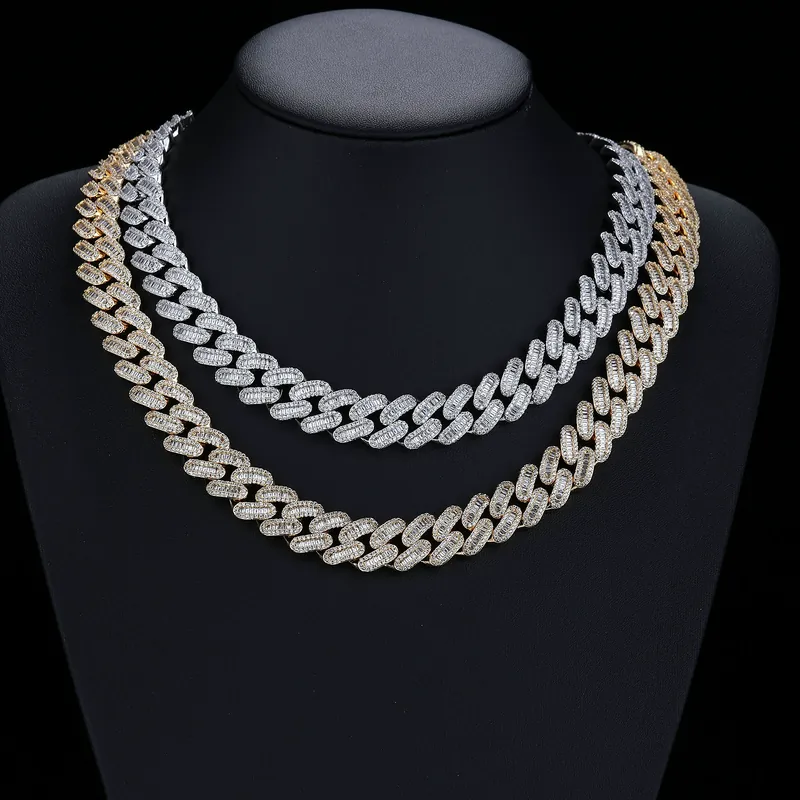 Collar Cadena Cubana de 15mm T-Cuadrado Zirconio Hip-Hop Hombres