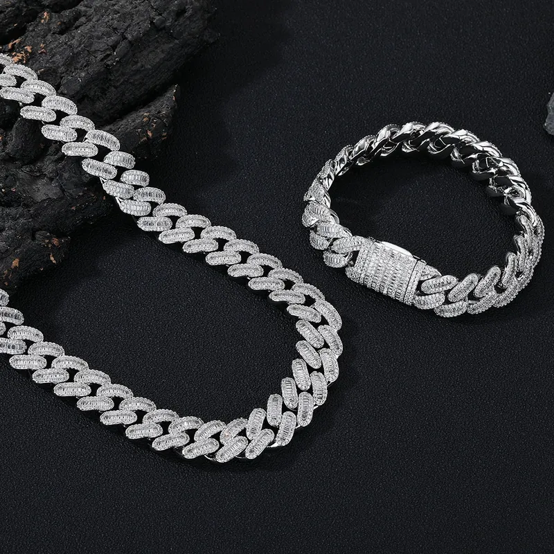 Collar Cadena Cubana de 15mm T-Cuadrado Zirconio Hip-Hop Hombres
