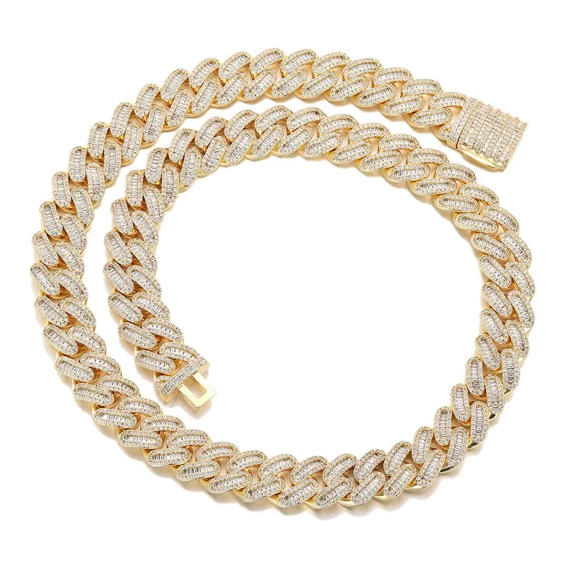 Collar Cadena Cubana de 15mm T-Cuadrado Zirconio Hip-Hop Hombres