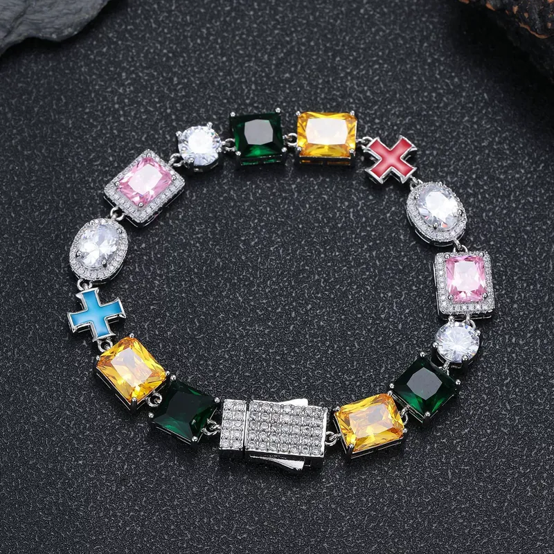 Collar Cruz de 10mm Piedras Preciosas Coloridas Hip-Hop Zirconio Unisex